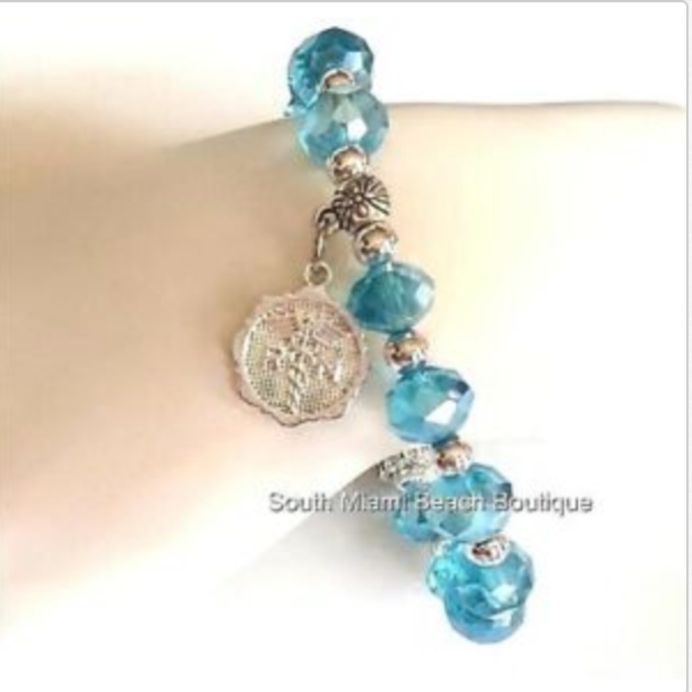 RN Nursing Caduceus Charm Bracelet Blue Glass